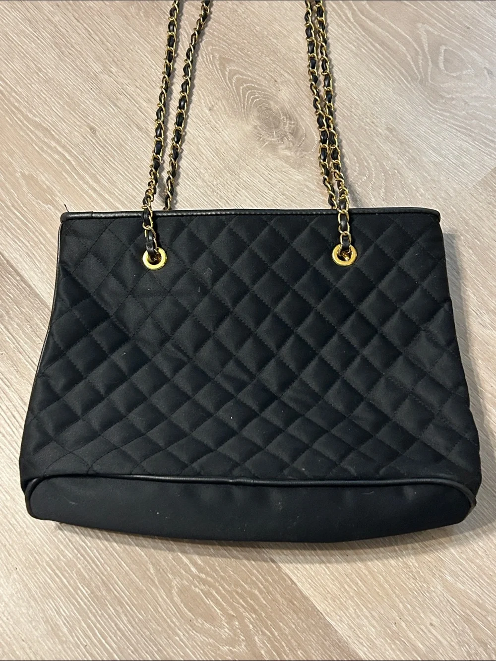 St. John Vintage Black Quilted Chain-Handle Gold Accen Tote Bag